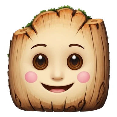 a log emoji. the top of the log is a smiley face with two small dots for eyes and a large U shape for the mouth. do not make the face look like an emoji. think of cute, subtle and hand-drawn sticker