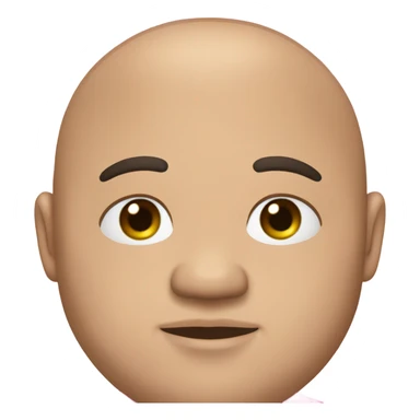 chubby man of about 35 years of age with a bald shin. pupil and sclera are all black. dark brown hair and a double chin. wearing a pink polo shirt. sticker