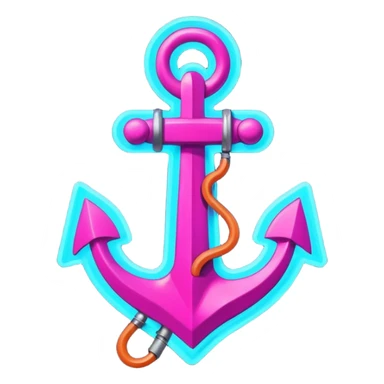 A neon futuristic cyberpunk anchor line drawing, that would be made of neon tubing on a sign sticker