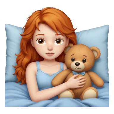 ginger girl cuddle in bed with teddy sticker