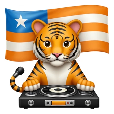 Quiero un tigre mezclado con la bandera cubana. Porque no apodan el tiger y soy de cuba. 
Quiero un tigre asi cubano pero con unos audífonos de dj, además un tigre fuerte y con cara de tigre agresivo bueno eso no. Mejor un tigre feroz con una audífonos de dj o una mesa de dj sticker
