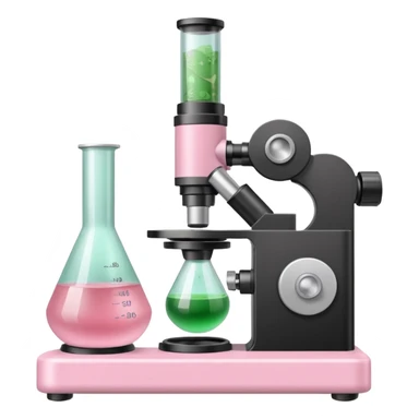 laboratorios, tubo de ensayo y microscopio todo en una imagen, que sean colores rosas, blancos, verde y beish sticker