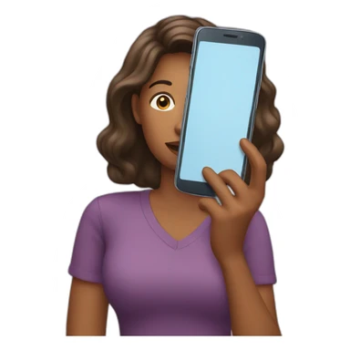 A woman talks to his mobile phone sticker