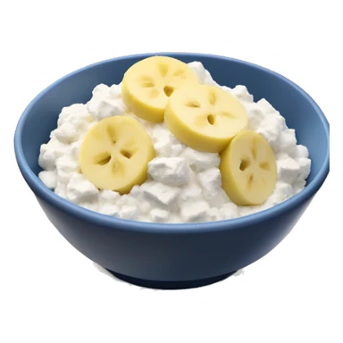 Cottage cheese in a bowl with banana slices as a topping sticker