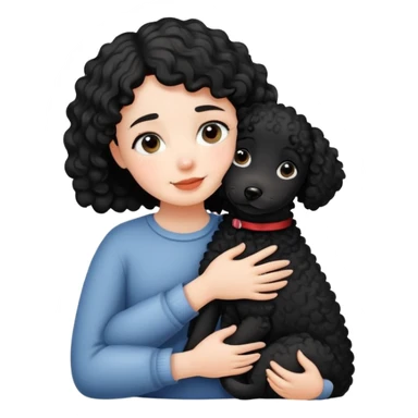 Short-haired girl hugging black curly dog sticker