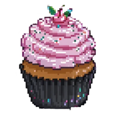 pixel art cupcake with pink icing and sprinkles sticker