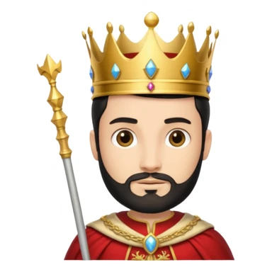 Bearded King, young king with short black beard, royal staff in hand, wearing crown
 sticker