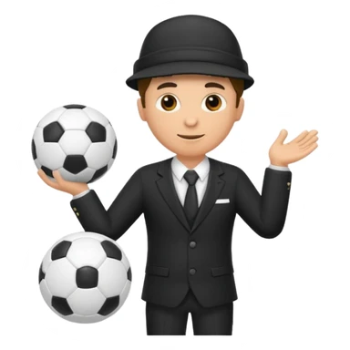 Director tecnico de futbol, con un traje negro, gorra y un balon de futbol bajo el brazo sticker