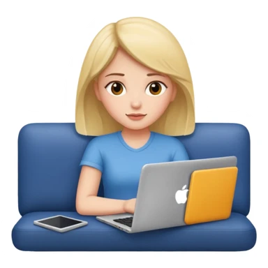 A girl is lying on the couch with a laptop, working sticker