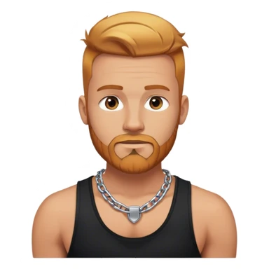 Buff hot man mid 30s selfie with thick silver chain link necklace and reddish blonde hair and beard with shaved sides of head and blond highlights on top in black tank top sticker