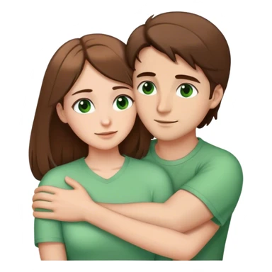 white couple with brown hair, man has short hair and brown eyes. woman has long hair and green eyes .they’re hugging each other  sticker