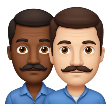 Gay couple. Tall dark indian man with mustache and shorter white man with dark brown hair and no mustache. sticker