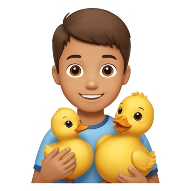 Yellow stuffed animal duck being held by a happy boy sticker