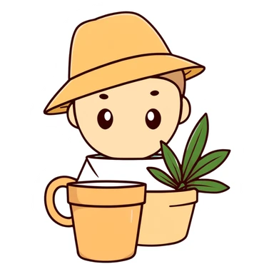 beige aesthetic coffee cup, journal, plant pot, and straw hat sticker