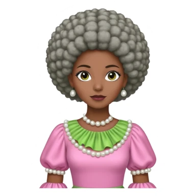 Brown woman with a very very stylish gray Afro  wearing pink and green dress  and pearl blouse with sleeves sticker