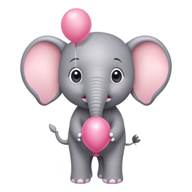 Create a Pixar style Little pink and gray elephant with big cute eyes with a balloon  sticker