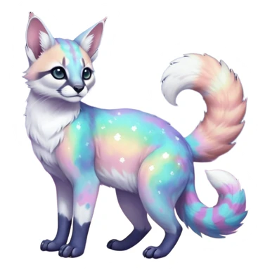 Colorful nebulae nebula starry galactical shiny tropical pale light fruity pastel white glorious iridescent divine exotic cute cool beautiful beautiful fantasy-caracal-civet-genet-sergal-vernid-Cacomistle-Trico-oncilla-animal-Fakémon-hybrid-fursona (full body) sticker