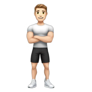 Pale skinned Fit Man With the biceps and brown hair in black shirt, gray sports shorts and white Sneakers Writing text on the flipchart sticker
