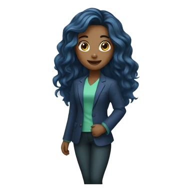 A girl College student with Blue-Geen-ish Blazer doing a Presentation with long wavy black hair sticker