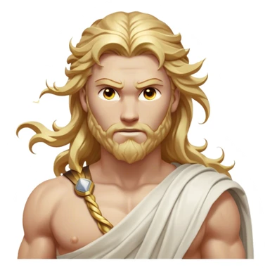 Cinematic Realistic Thor Portrait, depicted as a classical Greek god with a chiseled, sculpted physique reminiscent of ancient marble statues. His fair, luminous skin carries a subtle golden sheen, and his long, wavy, sun-kissed golden hair flows elegantly around his noble face, accentuating his determined, piercing eyes. Draped in a flowing white toga with delicate golden accents and hints of lightning motifs, the portrait is rendered in dynamic natural lighting with a radiant, mythic glow that exudes timeless strength and divine grace. sticker