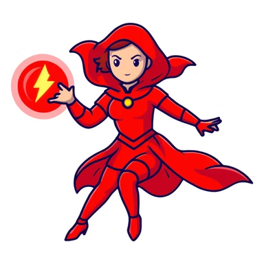 woman in red costume with glowing red magic powers sticker