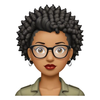 woman mohawk curly cut black hair with glasses sticker