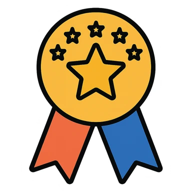 vector icon of a top review with gold and colorful elements, elegant and minimalist flat design, isolated on white background, award badge style, 2D flat vector, trending icon look, soft shadows, no text, perfect for commercial use, icon style, variation 3 sticker