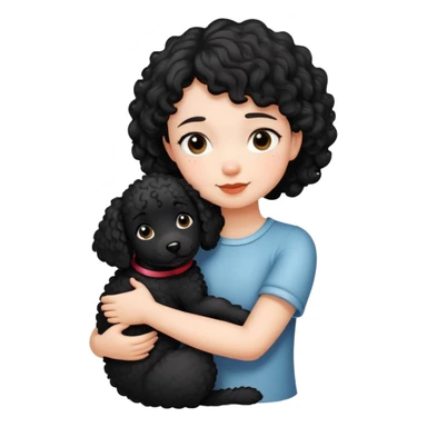Short-haired girl hugging black curly dog sticker