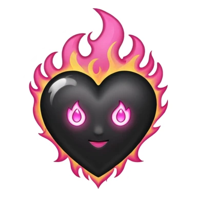 a black heart with pink flames around  it  sticker