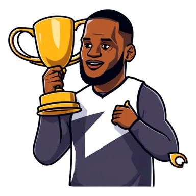LeBron James celebrating with a championship trophy sticker