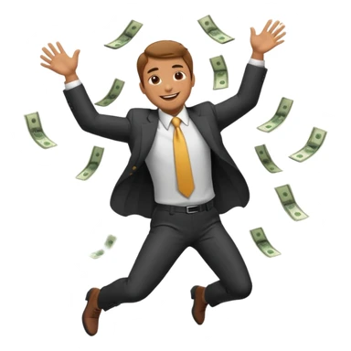 man in a suit falling with moneys sticker