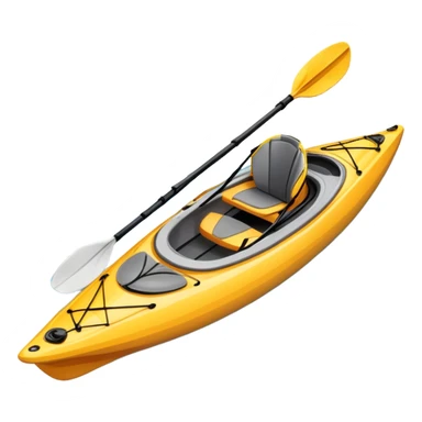 An icon showing a close-up of a kayak gliding over rippling water, with a double-bladed paddle in motion and splashes around. The sleek shape of the boat and dynamic strokes highlight the speed and precision of kayaking. Transparent background emphasizes the energy of the sport. sticker