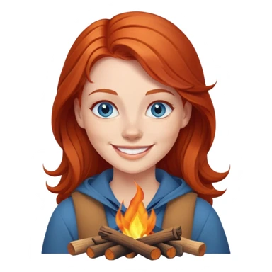 Happy Redhead woman with blue eyes beside campfire sticker