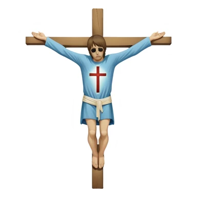 Crucified Liam Gallagher in the style of Jesus full body on cross in mod clothing sticker