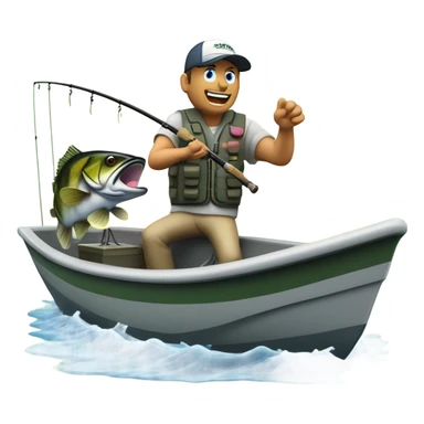 Bass fisherman catching bass on topwater lure from a bass boat on a hazy morning on a lake sticker