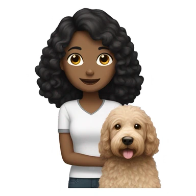 black haired white girl with labradoodle dog that's black sticker