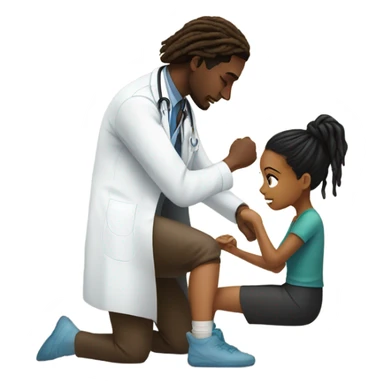 Black doctor fixing brown girl with dreads leg  sticker