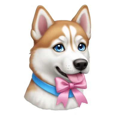 Ginger dog Siberian husky with blue eyes with a pink bow sticker