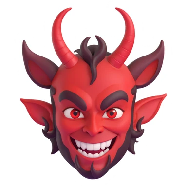 satan character, 3/4 view, cartoonish, exaggerated horns, mischievous grin, red skin sticker