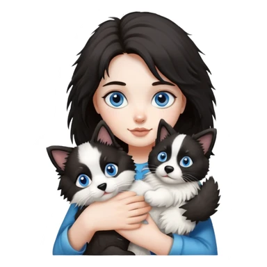 A girl holding a Ragdoll Cats and a Border collie sticker