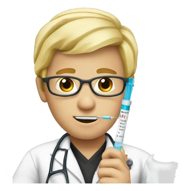 blond doctor with a syringe in his hand sticker