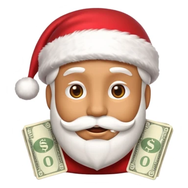 A confident rich emoji face wearing a Santa hat, money stacks, casino vibe, New Year theme, premium 3D emoji style, sharp details, no text, isolated on transparent background sticker