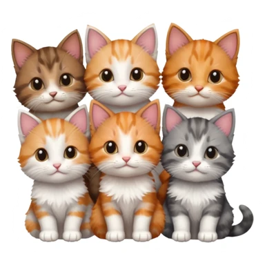 6 tiny kittens cuddling together all different colours, the first one is grey and white, the second is ginger and white and the third is brown tabby and white sticker