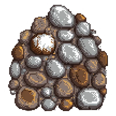 iron ore, pixel art, small cluster of gray and brown rocks, metallic shine sticker