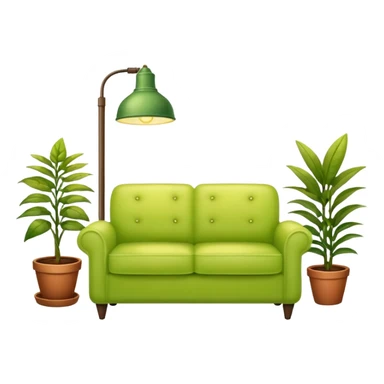 living room in ios emoji style

no TV, and make the couch a light green color

there is a lamp on one side and some plants on the other side sticker
