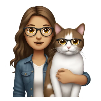 Medium brown hair with glasses, tanned Girl holding white cat sticker