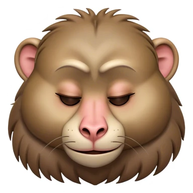 Meme-Worthy Cute Sleeping Baboon Portrait Emoji, Head resting peacefully with a contented smile, showcasing a robust build and a luxuriously soft Fur of earthy browns, eyes shut in a serene, restful nap, Simplified yet hilariously adorable features, highly detailed, glowing with a soft, drowsy light, high shine, relaxed and utterly lovable, stylized with an air of playful laziness, bright and heartwarming, soft glowing outline, capturing the essence of a comically sleepy baboon, so meme-worthy it feels like it could instantly become the next viral sensation of adorable slumber! sticker