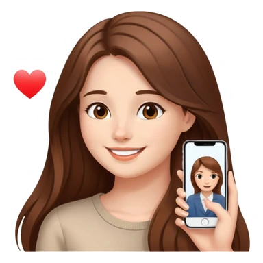 Girl with long brown hair talking to her boyfriend on video call, smiling sweetly elegant cute delicate  sticker