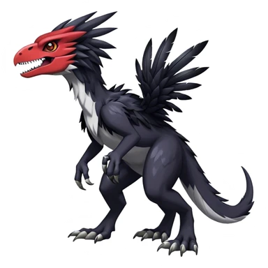 Dark Furry feather-mane Cool Edgy shiny Digimon-Fakemon-Guilmon-Velociraptor full body   sticker