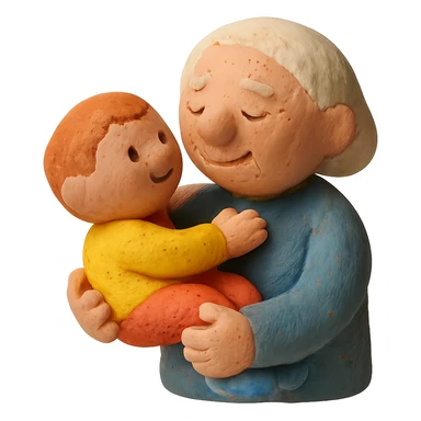 claymation style old person holding a child in their arms sticker